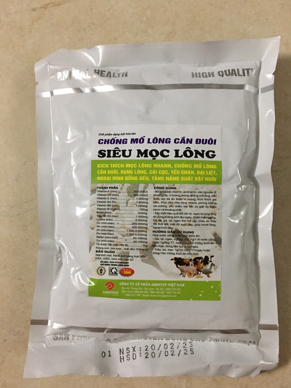 Siêu mọc lông (1kg-aminvet) kích thích mọc lông, chống mổ lông, cắn đuôi