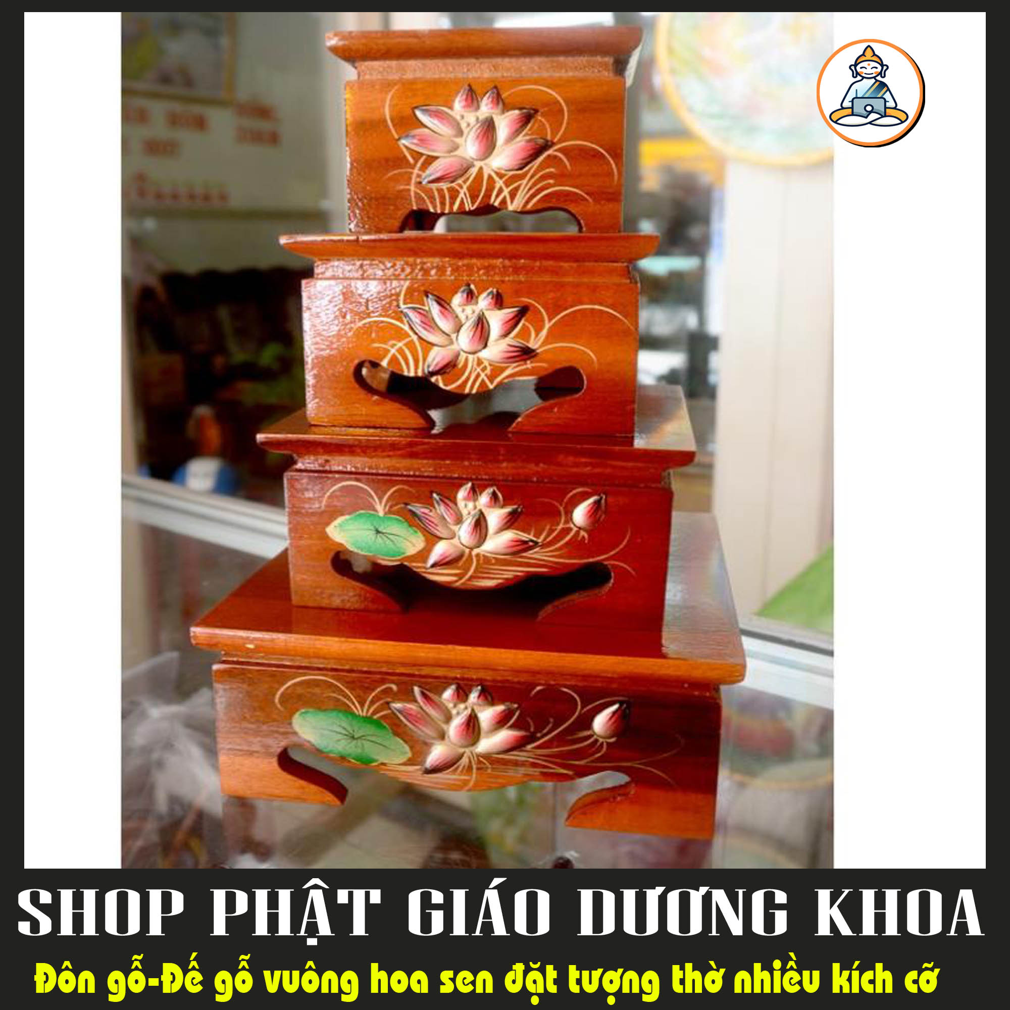 Đôn gỗ, Đế gỗ vuông hoa sen nổi đặt tượng thờ mẫu đẹp nhiều cỡ