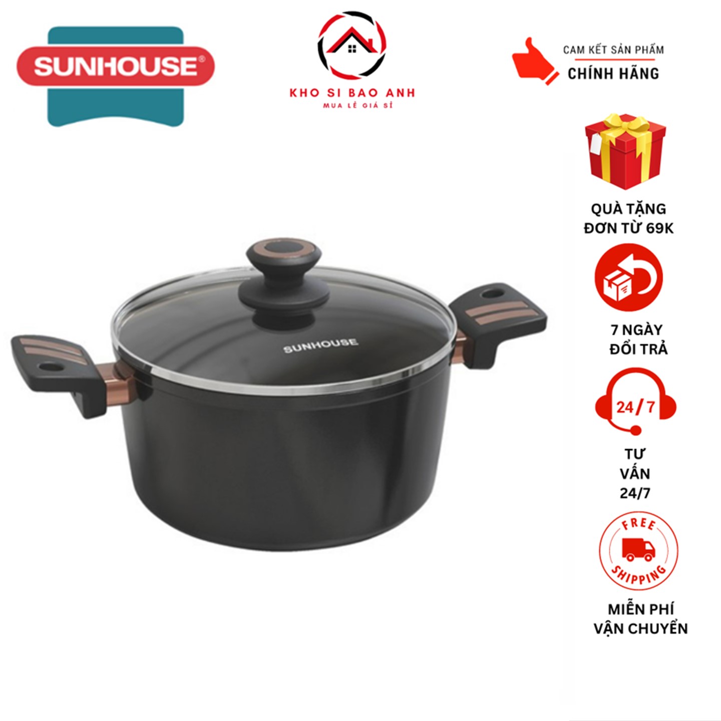 Bộ nồi chống dính Ultra Titanium Sunhouse ST2210B các size 18,20,24cm-hàng chính hãng