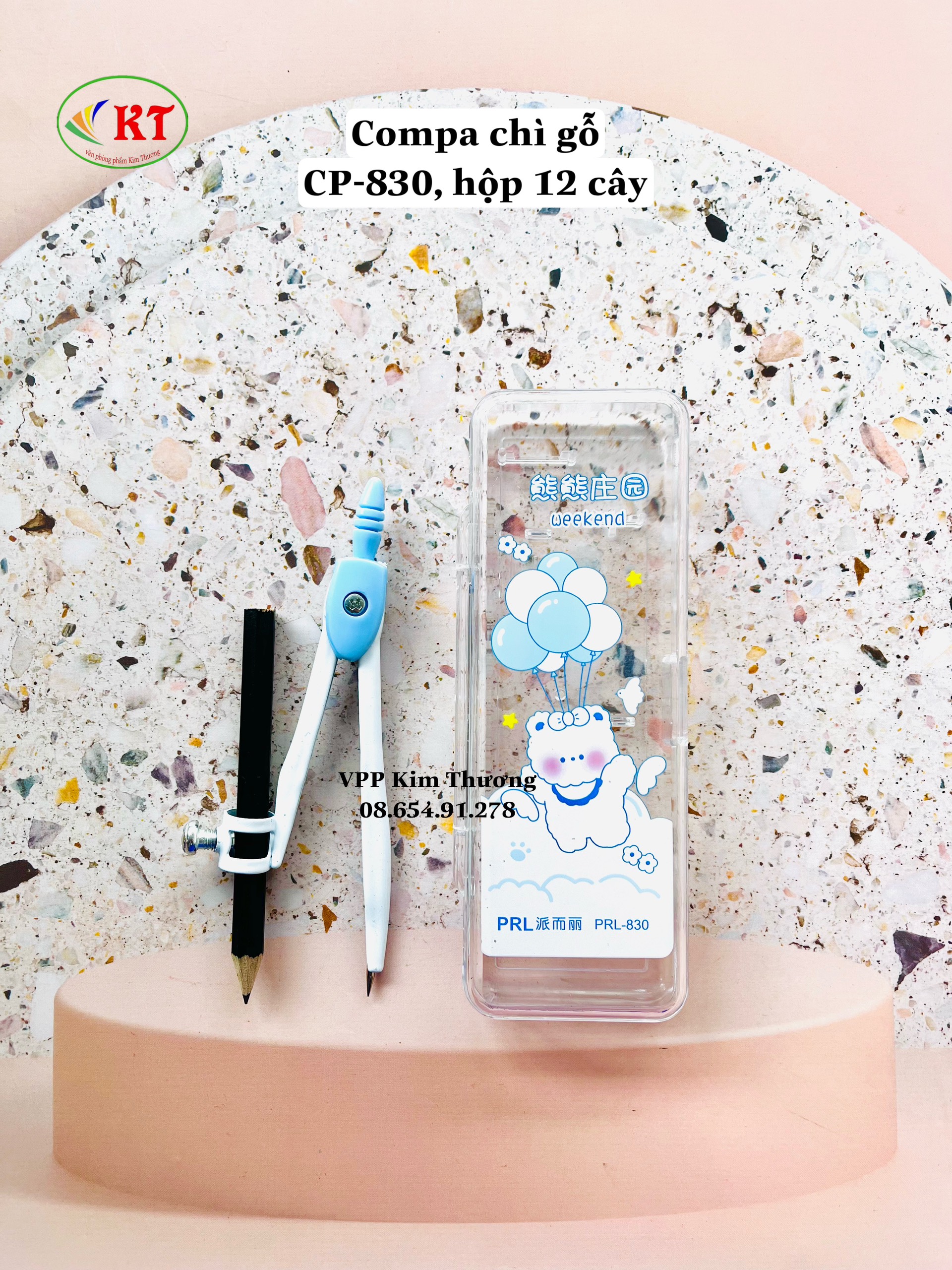 Compa chì gỗ (CP-830) gồm 2 màu hồng, xanh dương