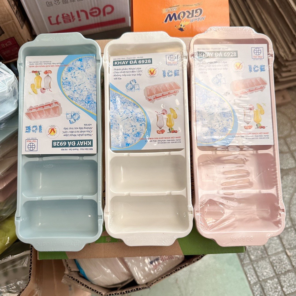 Khay đá dài uống bia Việt Nhật 5 ngăn to hình chữ nhật 6928 - , khay làm đá viên, khay làm đá 14 viên, khay làm đá lớn, khay làm thạch viên, khay làm thạch 14 viên, khay làm thạch bằng nhựa, khay