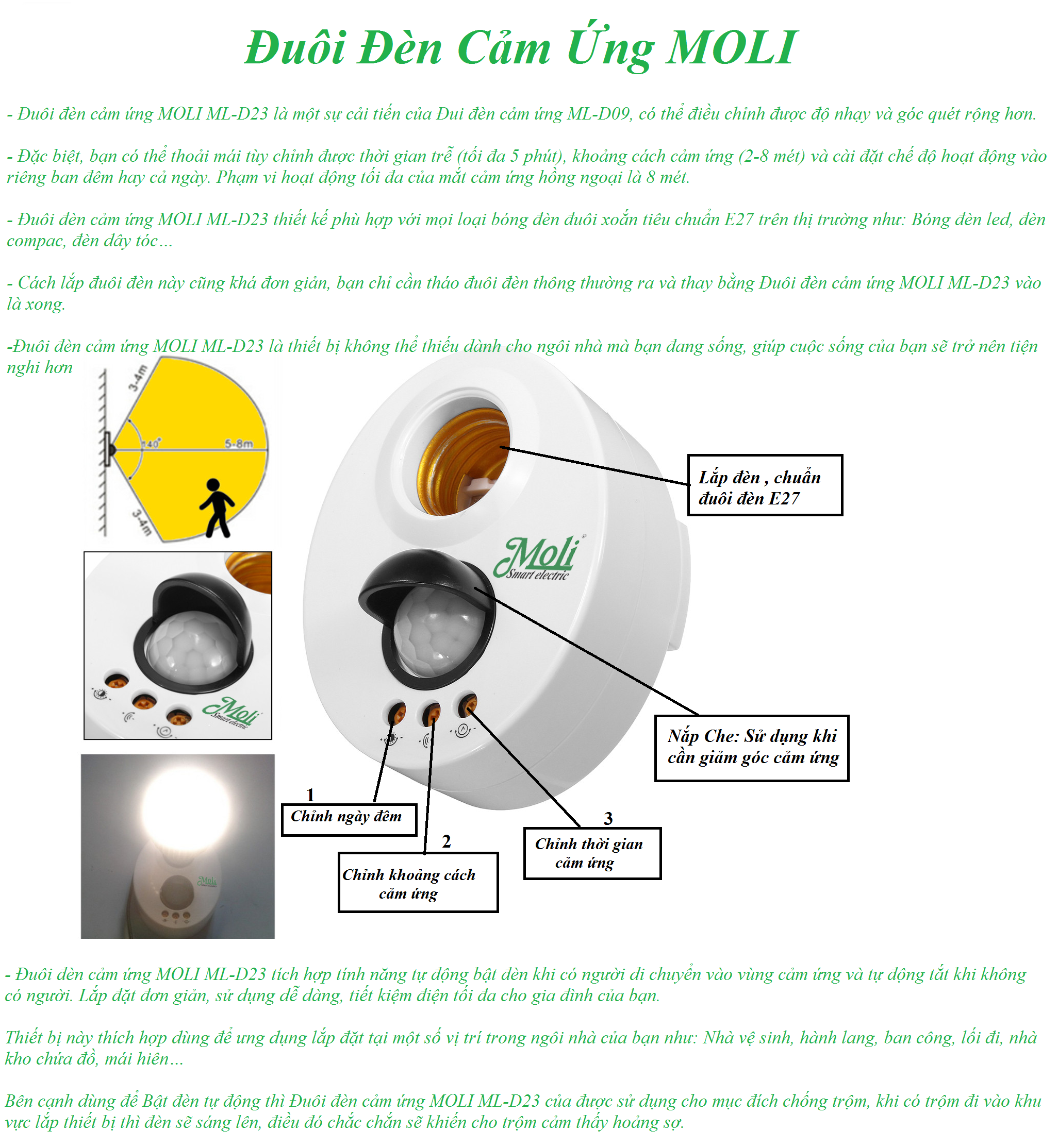 [HCM]Đuôi Đèn Cảm Ứng Chính Hãng Siêu Nhạy