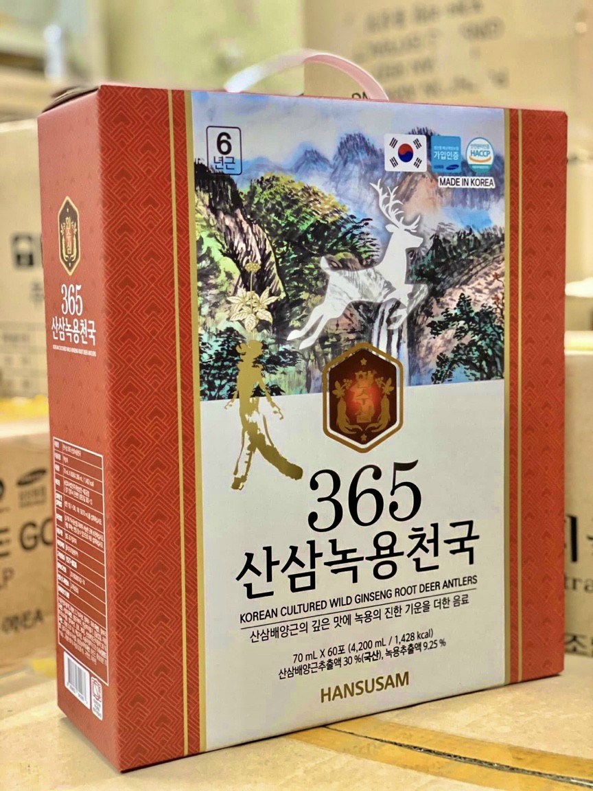 Nước Chiết Xuất Hồng Sâm Núi Nhung Hươu Hasusam 365 Hàn Quốc Hộp 60 Gói X