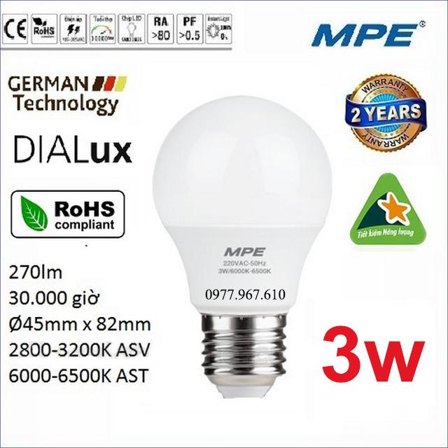 Bóng led bulb 3w cao cấp mpe