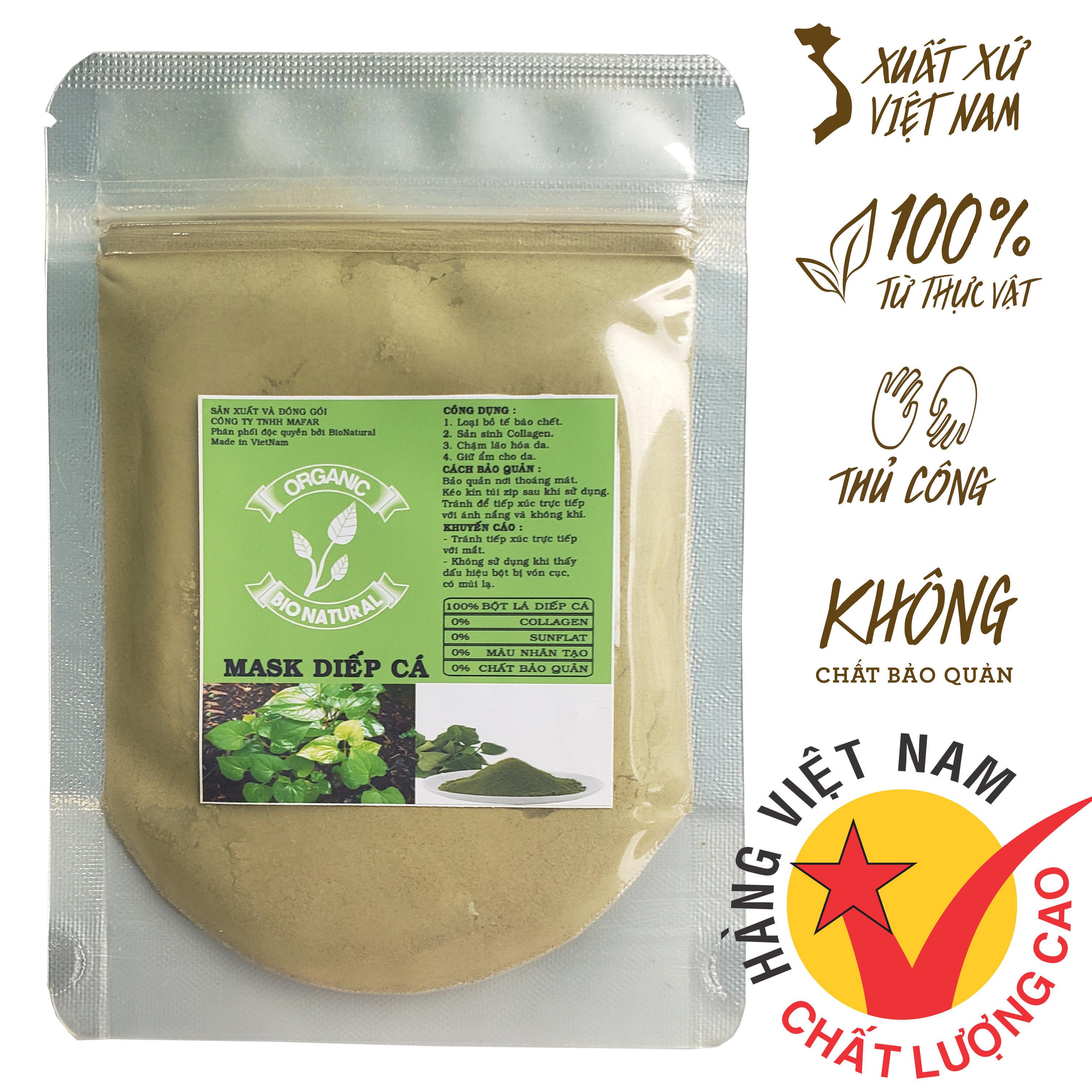 [BIONATURALVN] Bột đắp mặt nạ Lá Diếp Cá Handmade 50gr