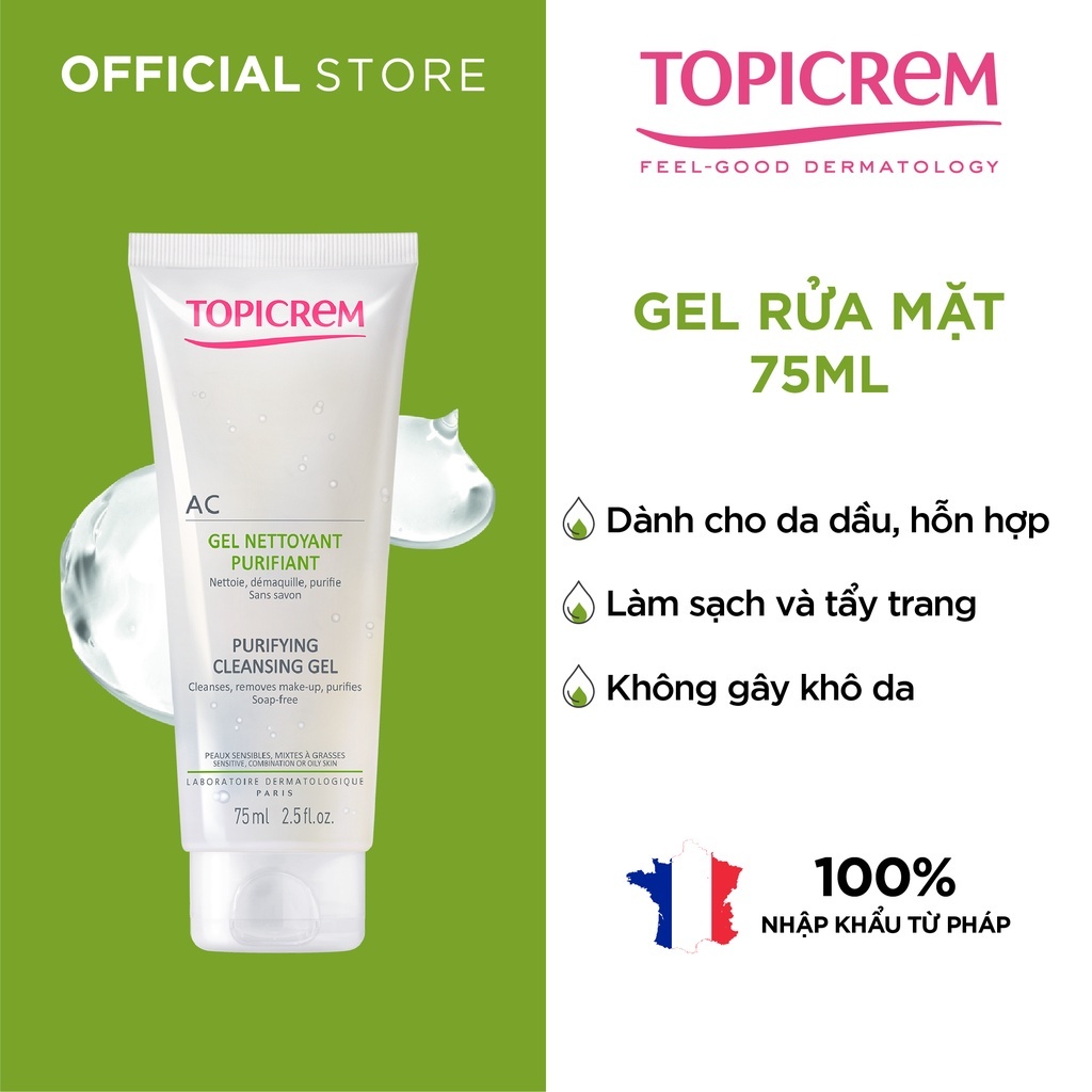 Gel rửa mặt TOPICREM Purifying Cleansing Gel [200ml] - Sữa rửa mặt Topicrem cho da dầu