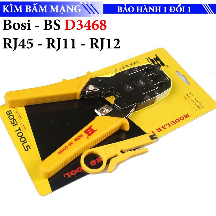 Kìm Bấm Mạng Bosi BS-D3468 Vàng Bấm RJ45 - RJ11 - Rj12 - Cắt tuốt dây mạng