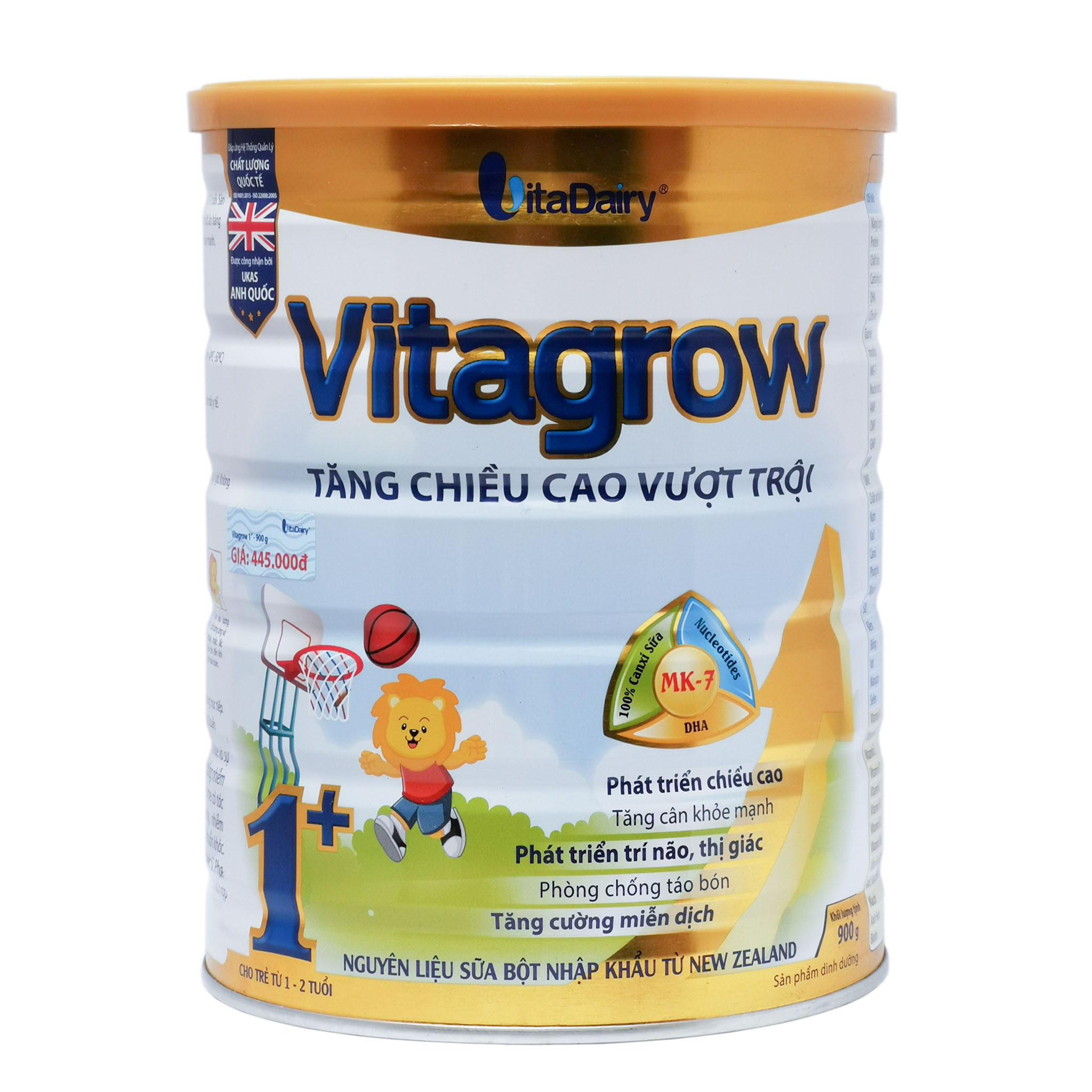 Sữa Bột Vitadairy Vitagrow 1+ Hộp 900g (Tăng chiều cao vượt trội; Cho trẻ 1~2 tuổi)