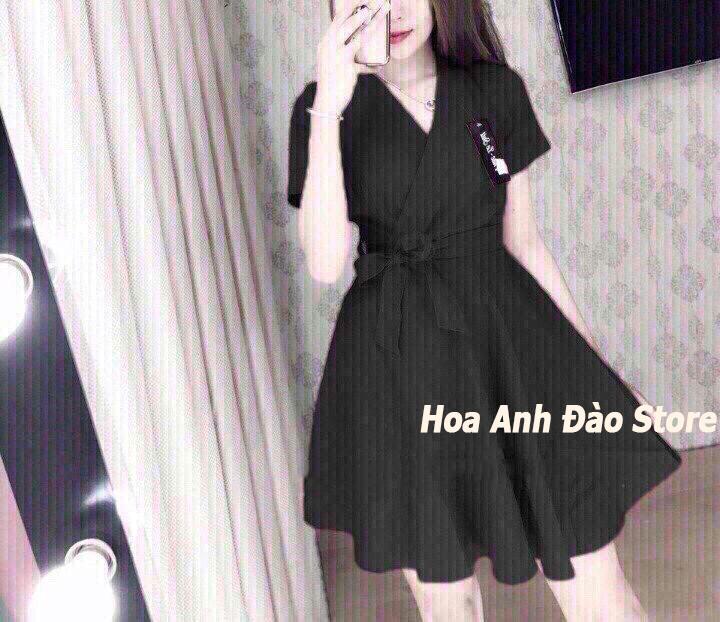 [HCM][ Đầm Đẹp ] Đầm Xòe Cổ Chéo Cột Nơ Eo Thời Trang Hoa Anh Đào