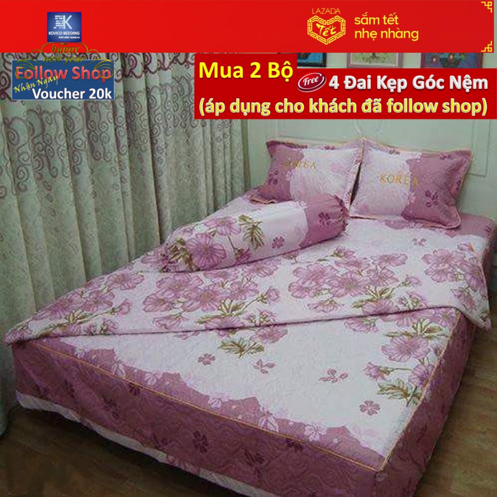 (FreeShip MAX) Bộ Chăn Ga Gối Phủ Rèm Cotton Hoa Mai