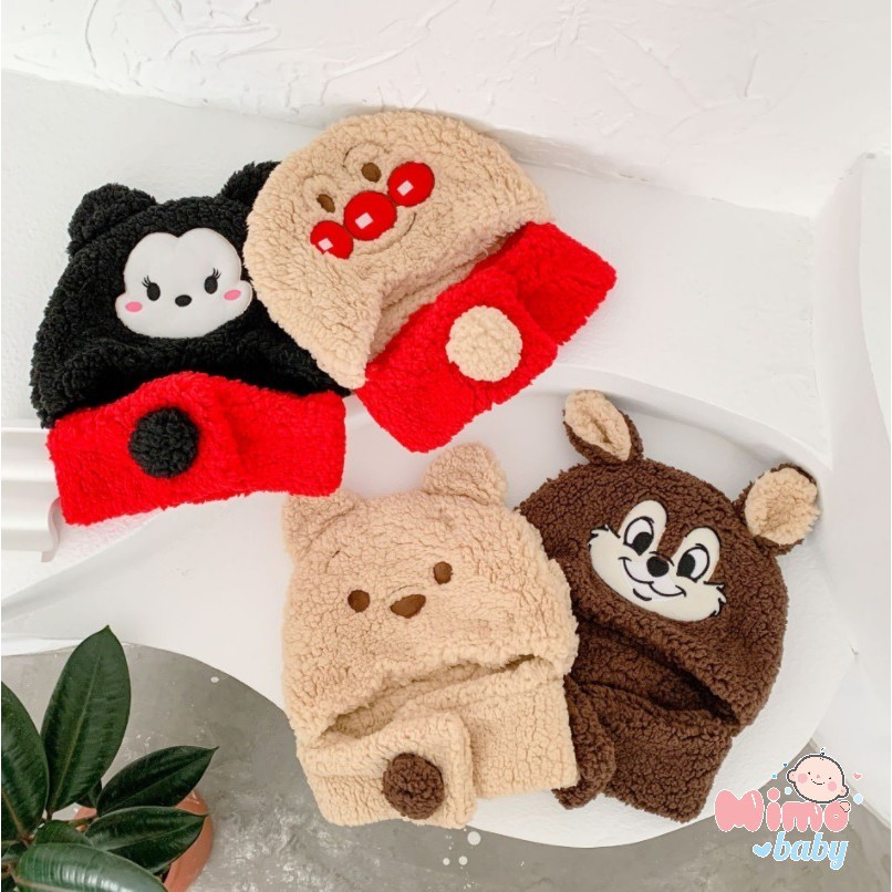 Mũ len lông cừu liền khăn dễ thương cho bé (2-8y)
