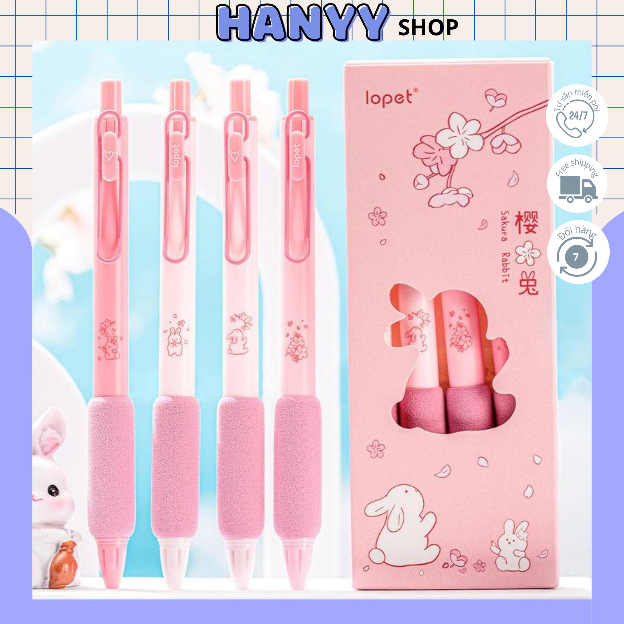 Bút gel đen lopet rabbit sakura hồng