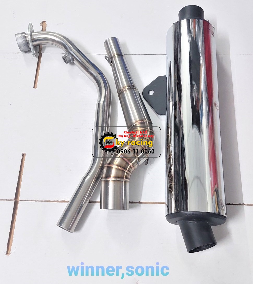 Combo cổ pô 2 khúc inox kèm lon pô CBR gắn cho xe Winner, Winner X, Sonic