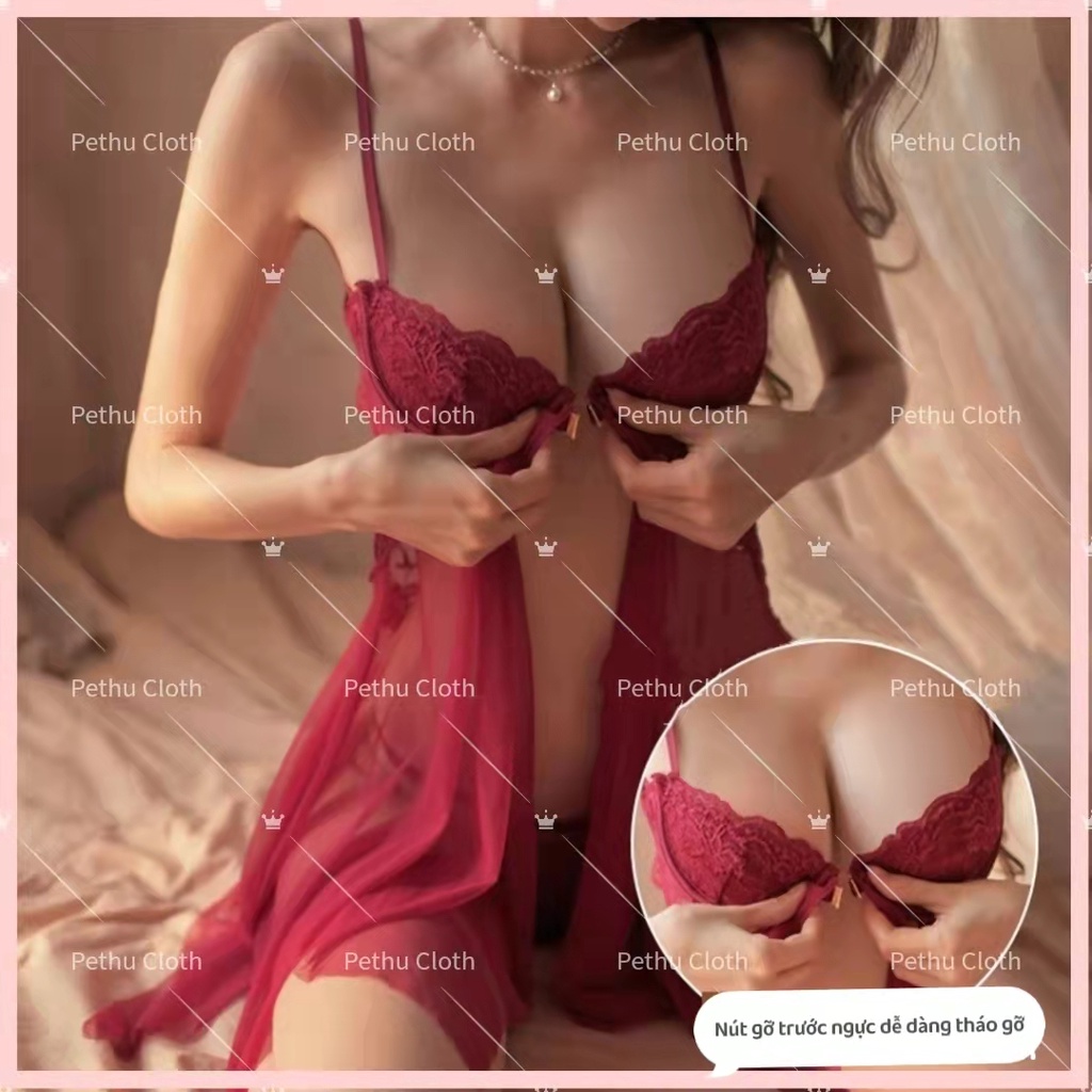 🍀có quần lót🍀đầm ngủ sexy nữ🍀2 dây ren cho nữ quyến rũ gợi cảm hở lưng khiêu gợi---010