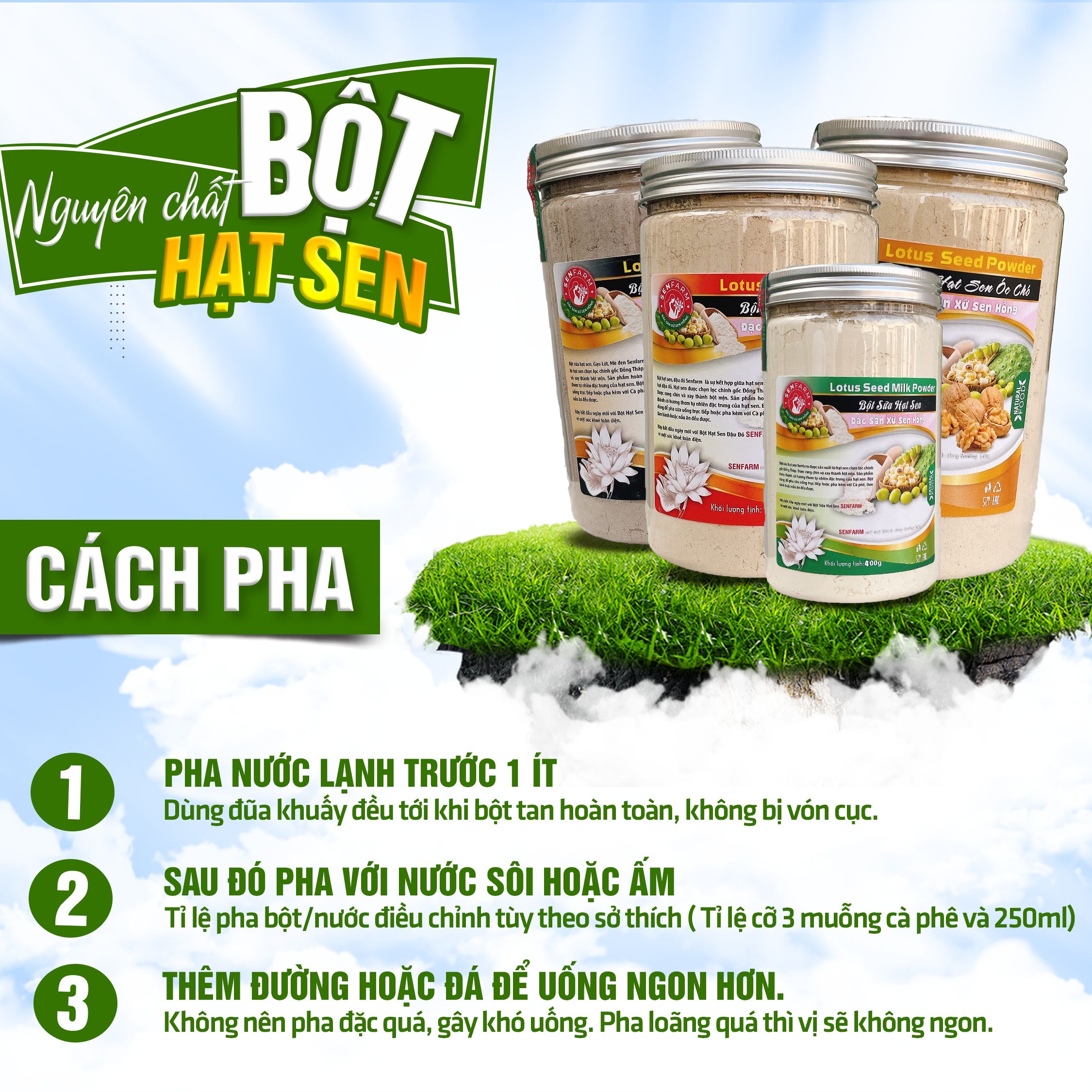 [Ngủ Ngon] Bột Hạt Sen nguyên chất Senfarm - Không Đường