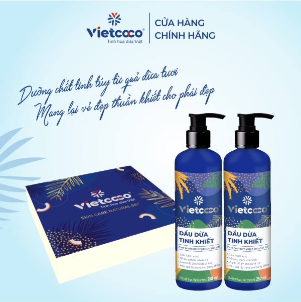 Hộp combo 2 chai dầu dừa tinh khiết Vietcoco 250ml (tặng kèm túi vải nhỏ)