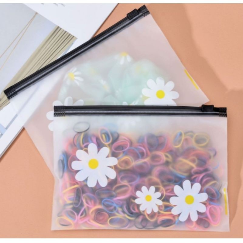 [HCM]Túi Zip Lụa Mờ Hoa Cúc (14x21cm)