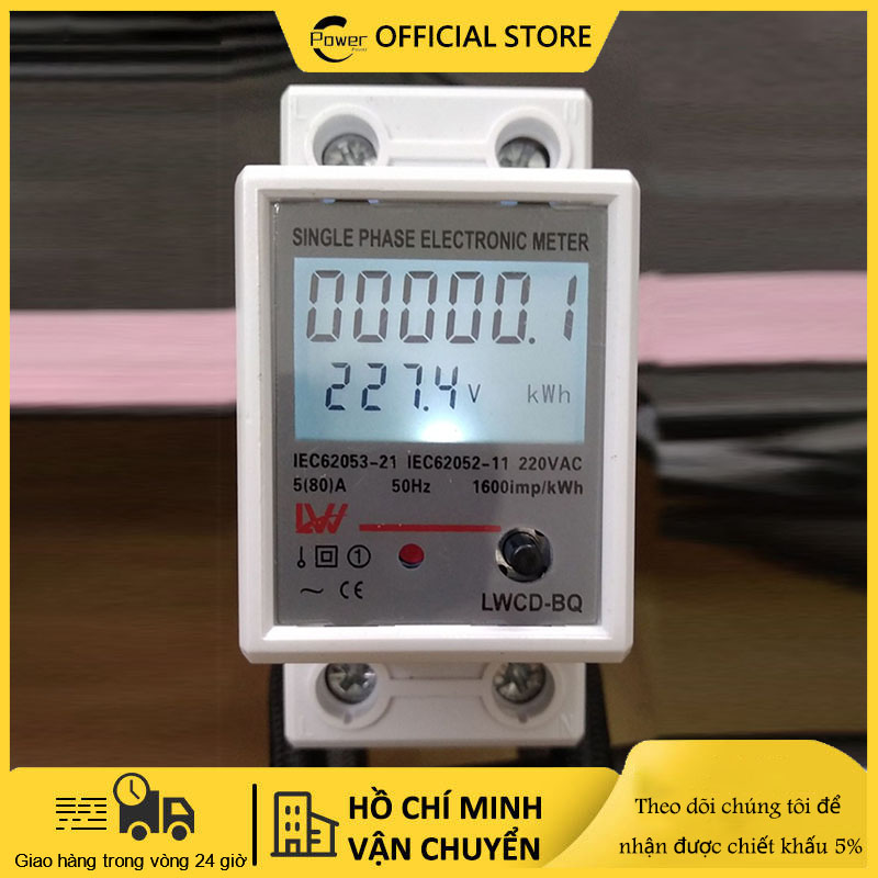 Đồng hồ đo công suất điện 220V có nút RESET độ chính xác cao màn hình hiển thị LCD P U I Kwh bộ công tơ điện tử