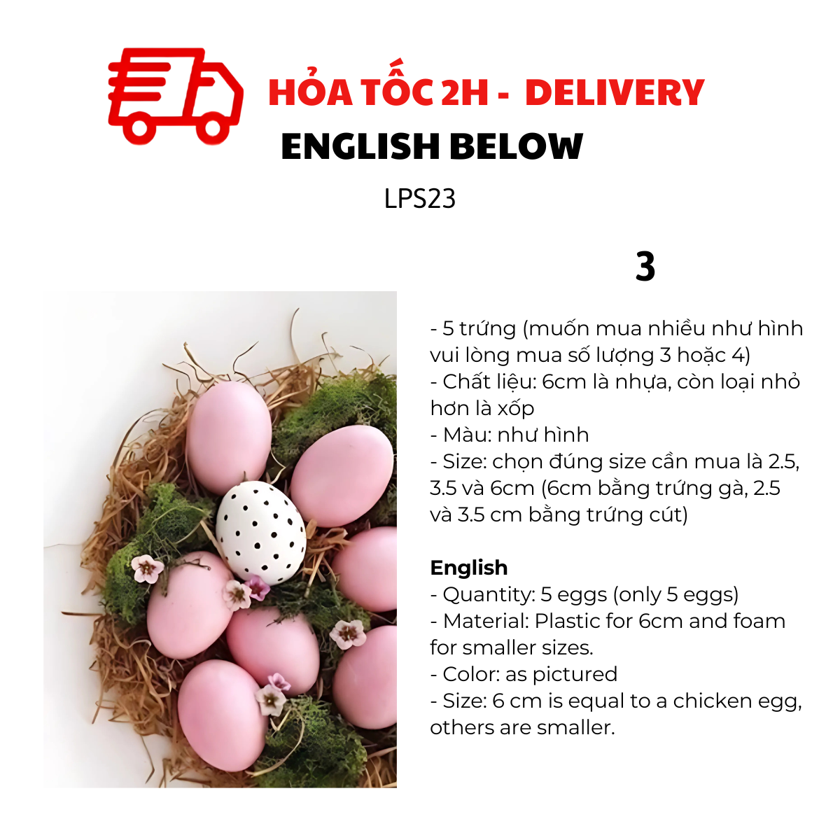 Trứng Phục Sinh Trang Trí Nhiều Mẫu, Nhiều Size - Multiple Sizes of Easter Eggs for Easter Hunts and Party Decorations LPS23