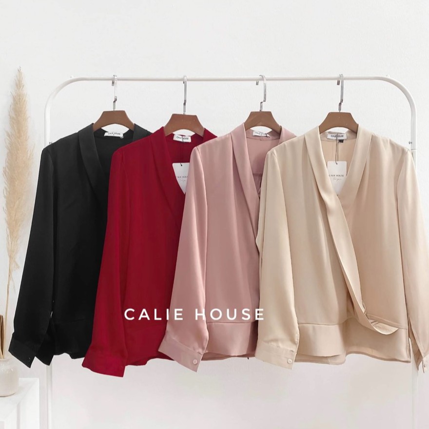 Áo sơ mi lụa cổ V nẹp dài tay - áo sơ mi công sở 0032