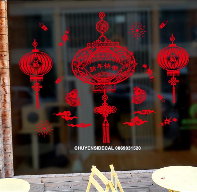 [HCM]Decal trang trí Tết - Đèn Hoa Chúc Mừng Năm Mới