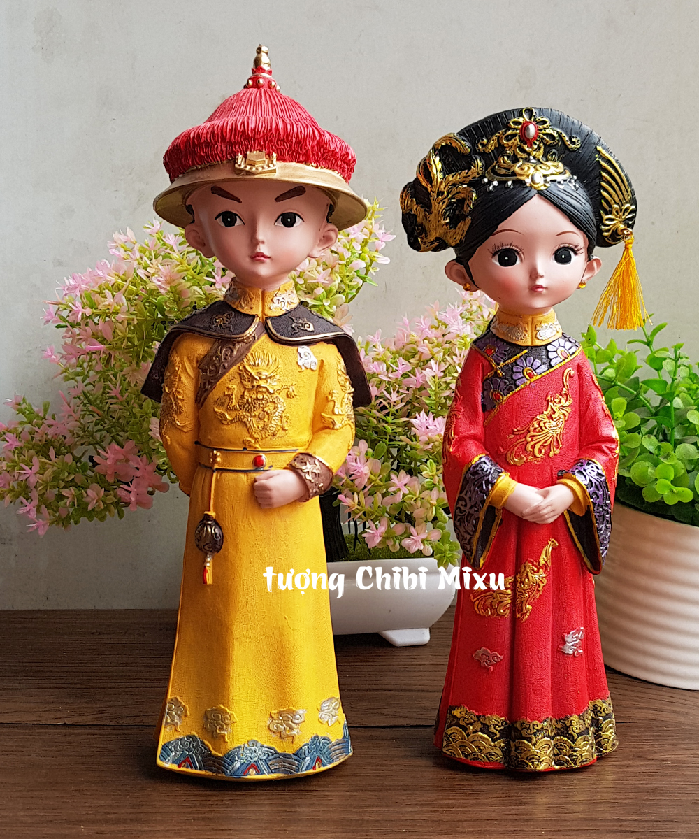 [HCM]Bộ 02 tượng chibi Hoàng Thượng và Hoàng Hậu cổ trang 3D sinh động