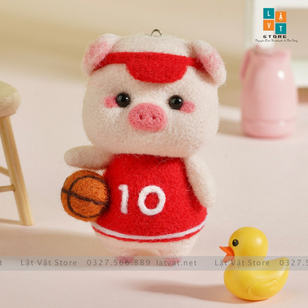 Bộ kit len chọc Gia Đình Heo Dễ Thương làm quà DIY, móc khoá từ handmade, có hướng dẫn - Needle felting Pig Familyđồ