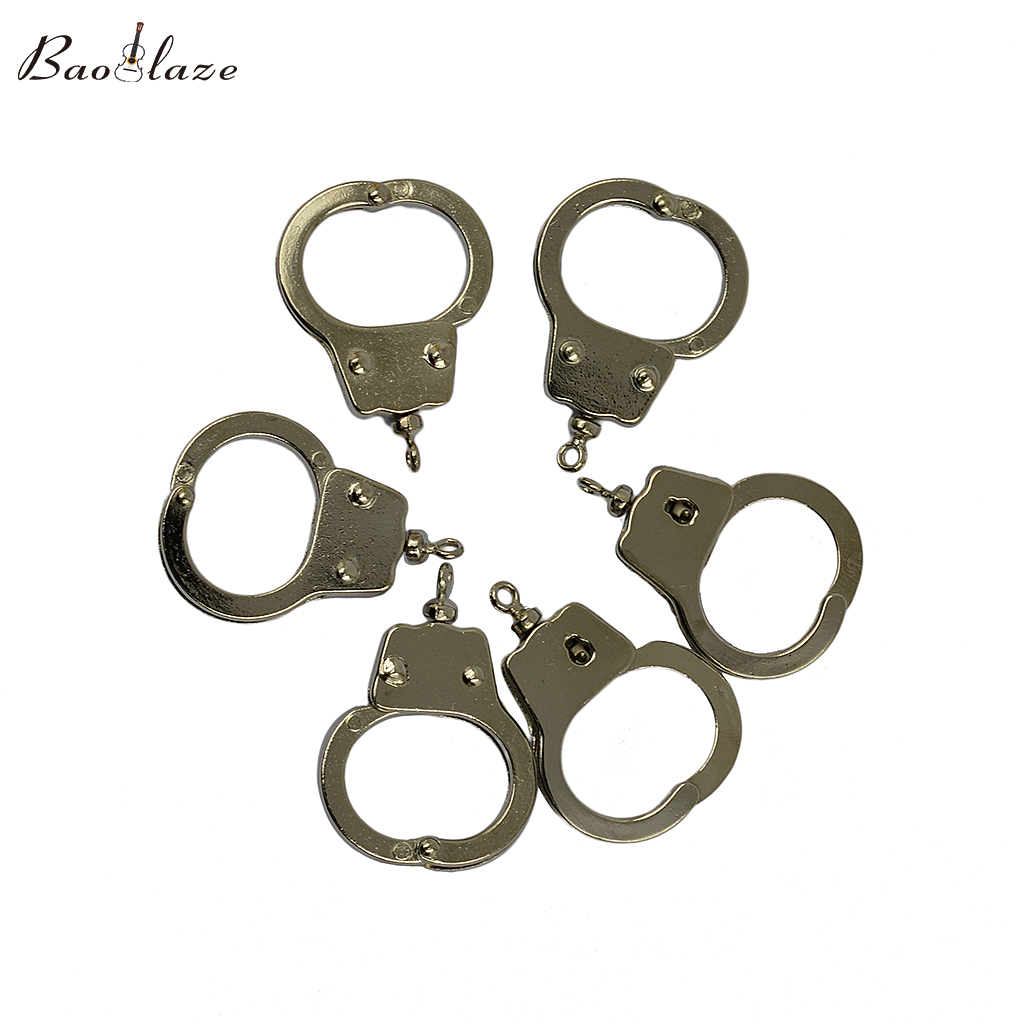 Baoblaze 6pcs silver mini thumb finger handcuffs Charms keyring clasp DIY making