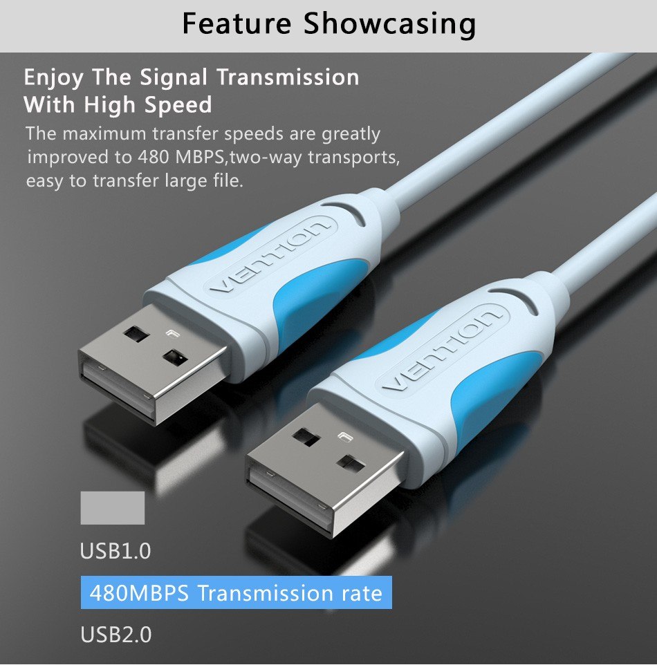 Dây cáp USB 2.0 2 đầu đực Vention dài 1m đến 5m VAS-A06