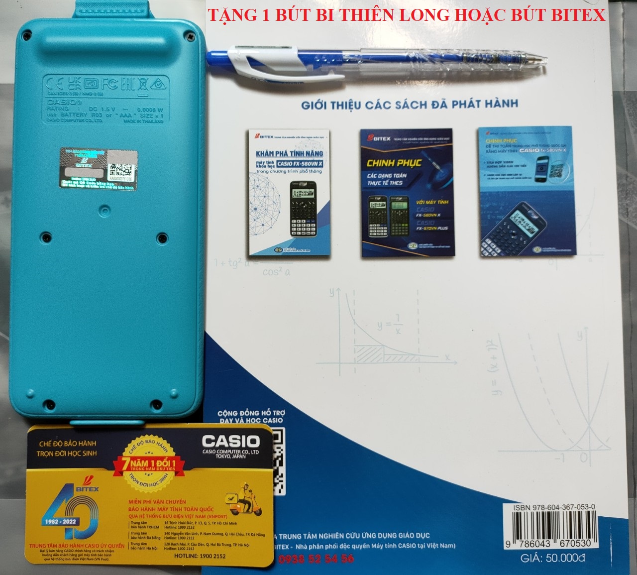 Combo máy tính Casio 880BTG Xanh và Cẩm nang HDSD