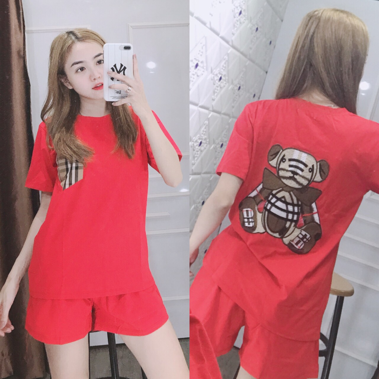 bộ đồ đùi chất cotton in gâu dễ thương mặc mát 2020