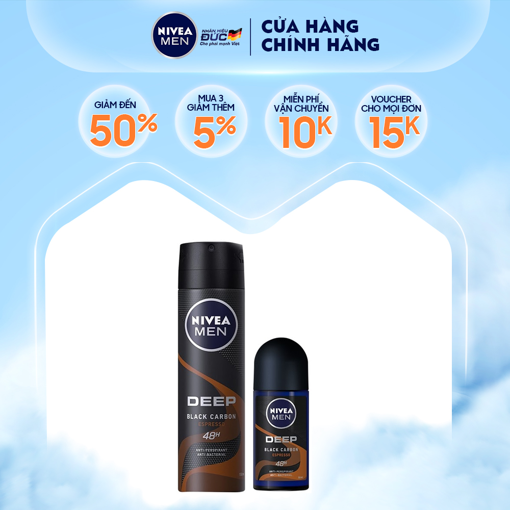 Combo Ngăn mùi cơ thể Nivea Than Đen hương Espresso (Xịt ngăn mùi 150ml & Lăn ngăn mùi 50ml)