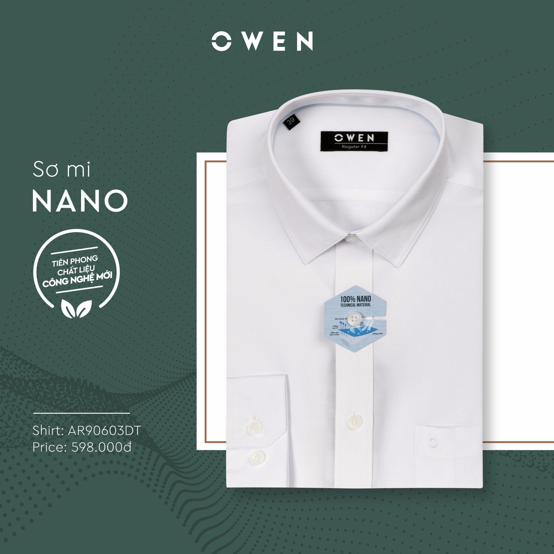 Owen - áo sơ mi trắng dài tay owen regular fit chất nano siêu nhẹ siêu mát