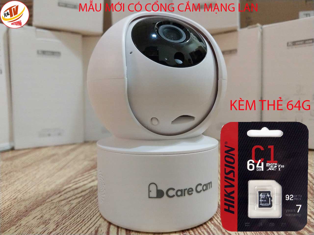 kèm thẻ 32gb 64gb camera carecam yh300 có cổng mạng lan đàm thoại 2 chiều