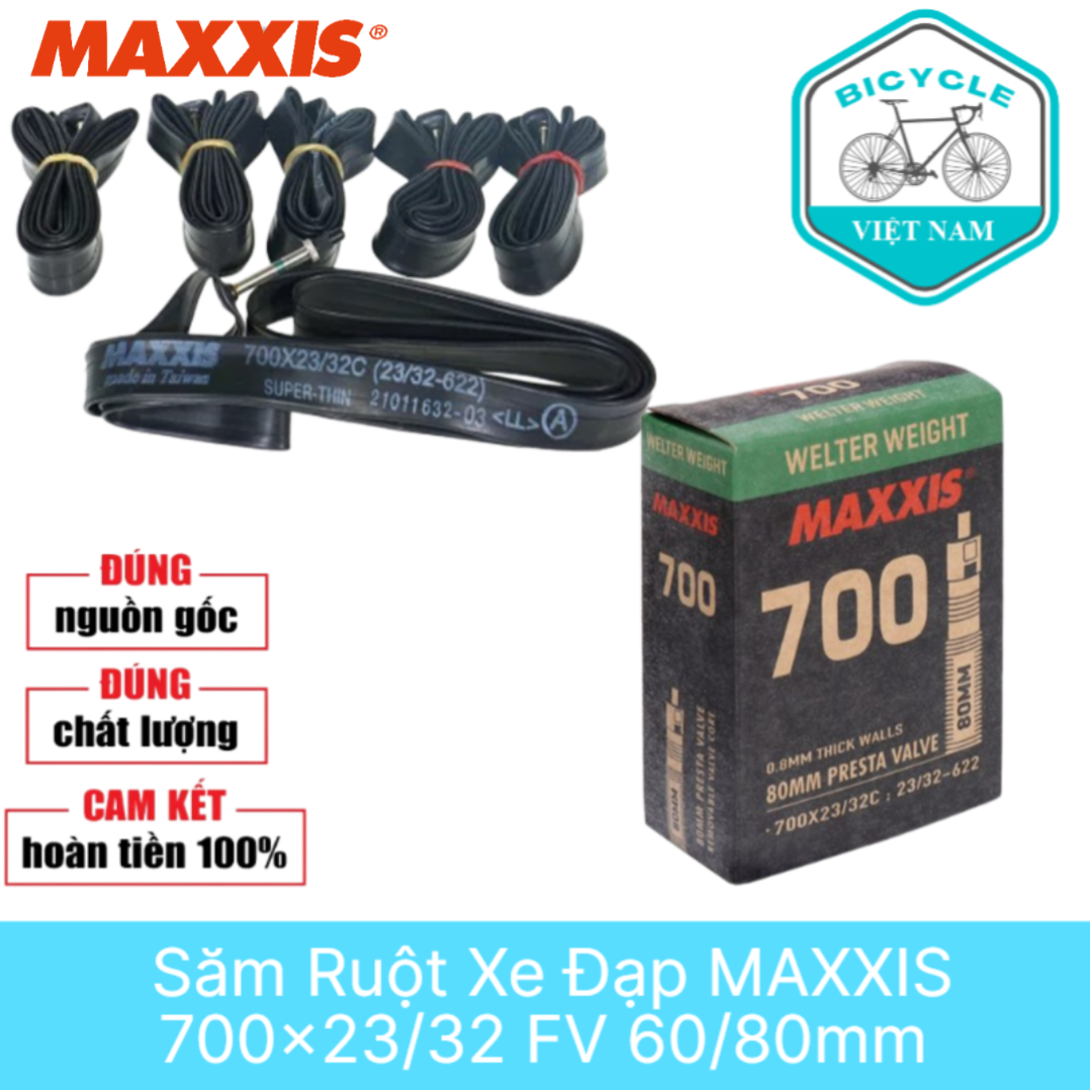 Săm ruột xe đạp maxxis 700x23/32 fv 60/80mm - cao su butyl siêu đàn hồi