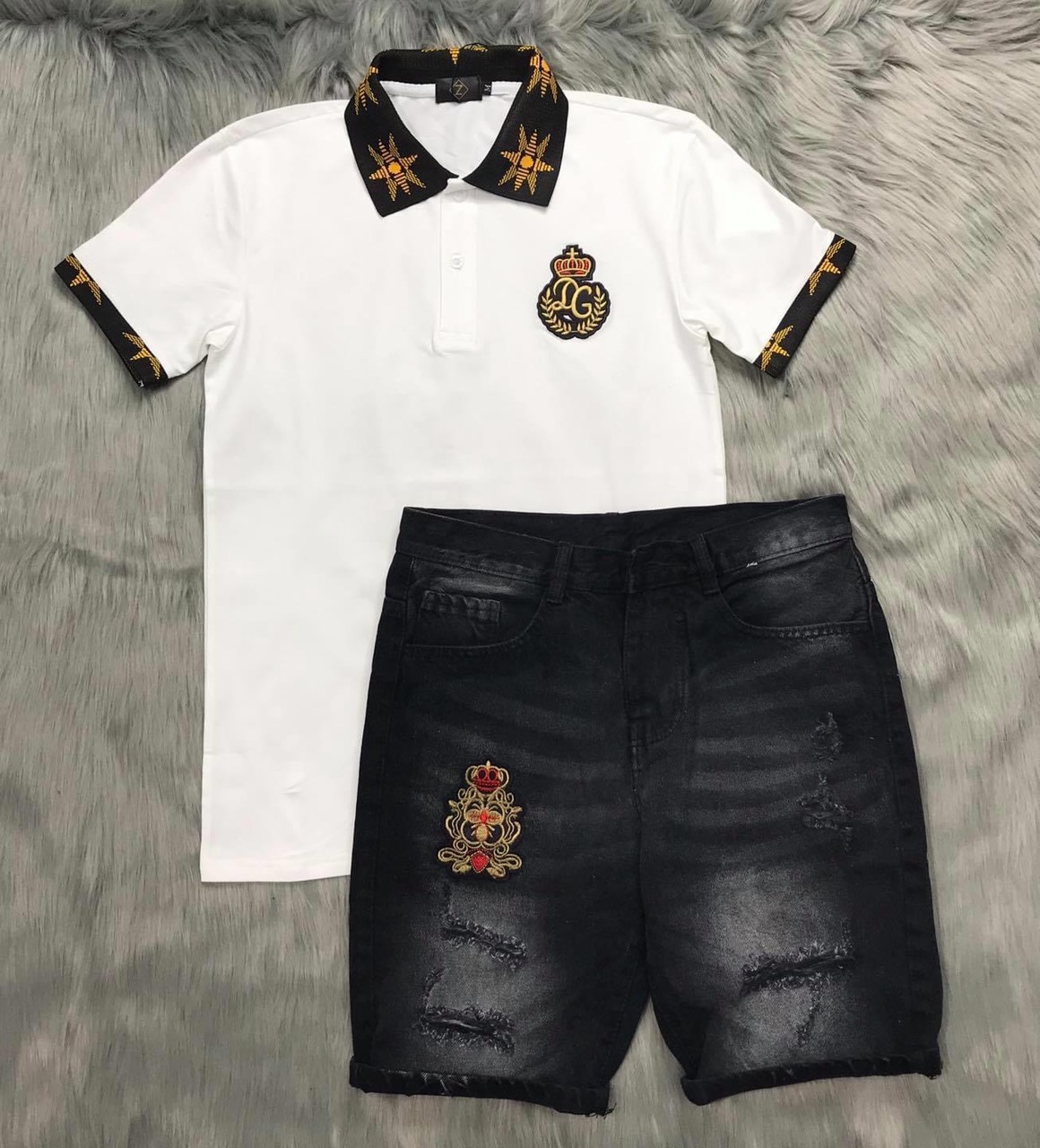 Quần short jean nam màu đen rách nhẹ thêu logo cao cấp hàng shop