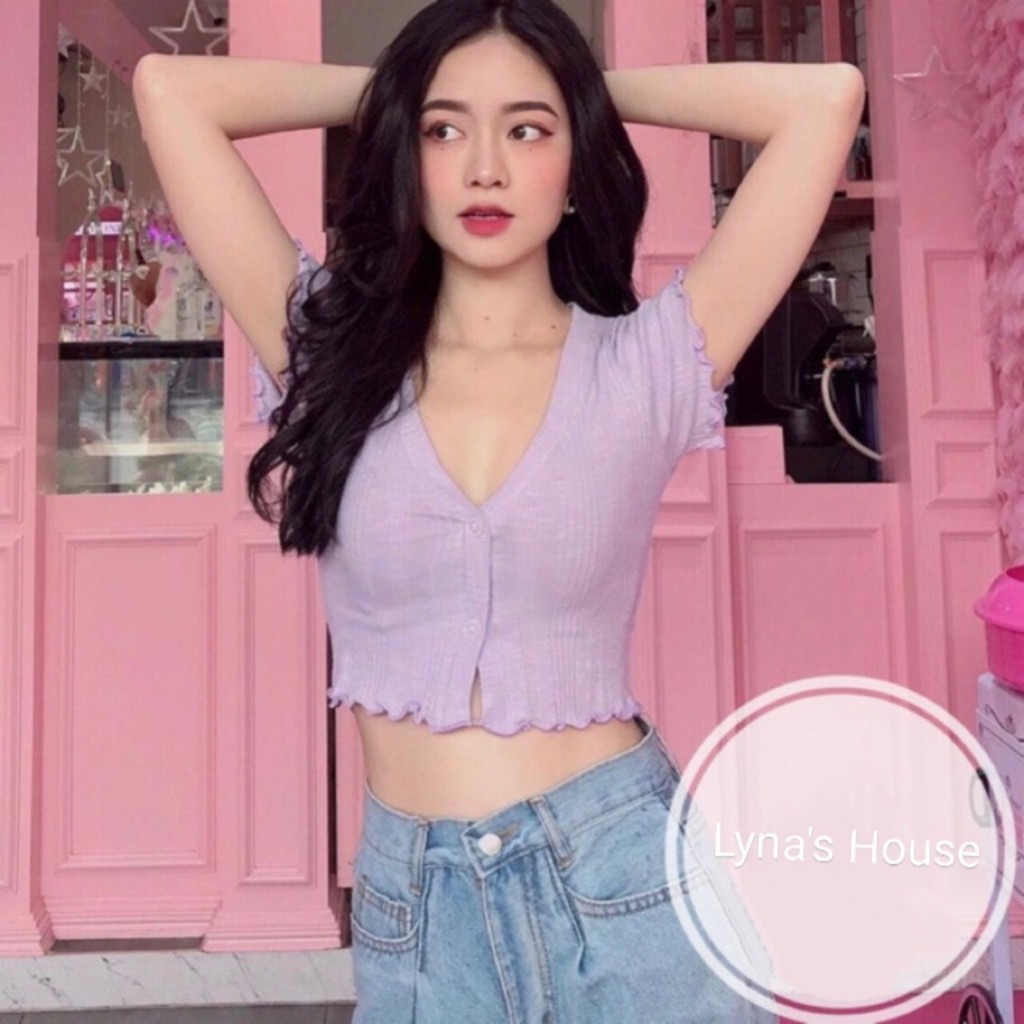 Áo Croptop Cổ Tim Cuốn Biên Siêu Kute