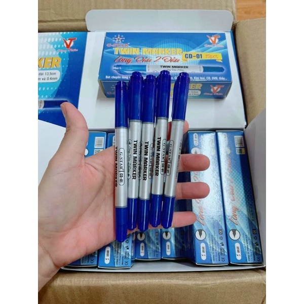 Hộp 12 cây bút lông dầu CD 2 đầu Gstar CD-01 ( xanh, đỏ, đen )