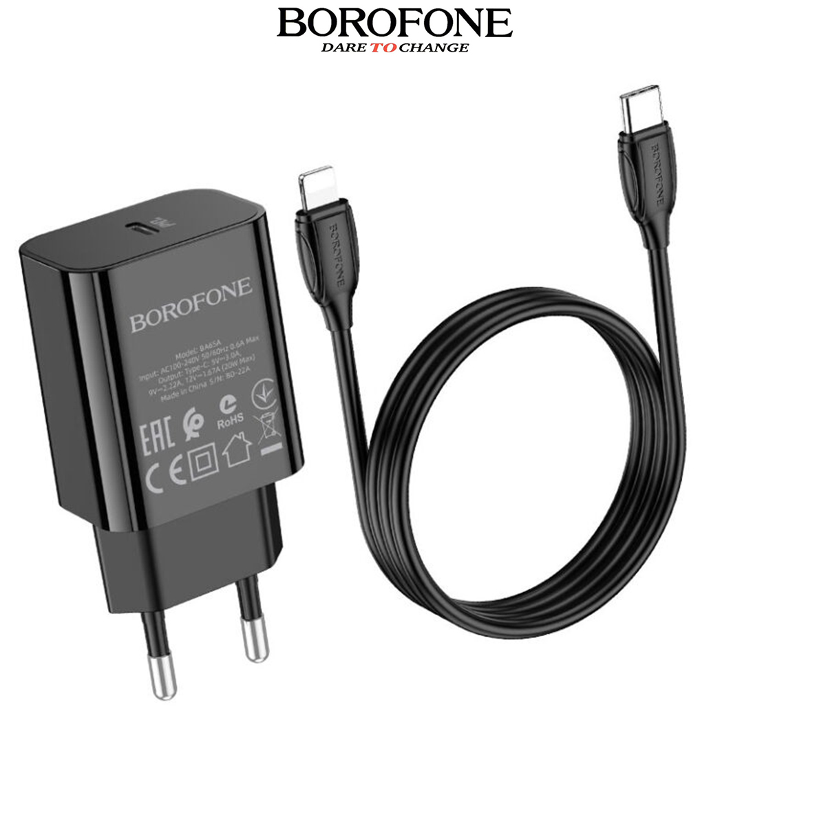 Bộ sạc nhanh Borofone BA65A PD20W Type-C ra iPhone