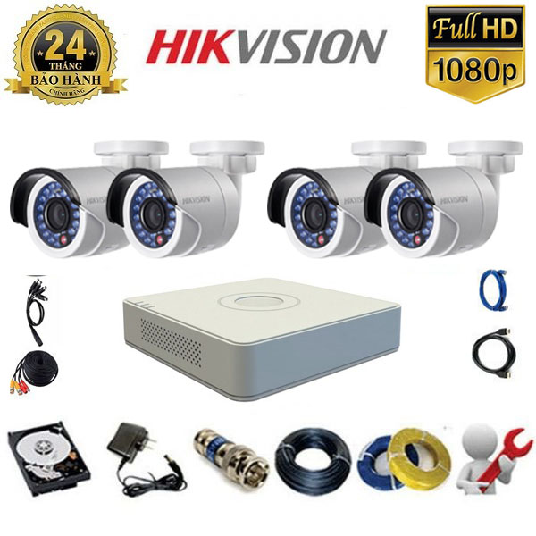Bộ Camera 4 mắt thân trụ Hikvision 2.0MP 1080P