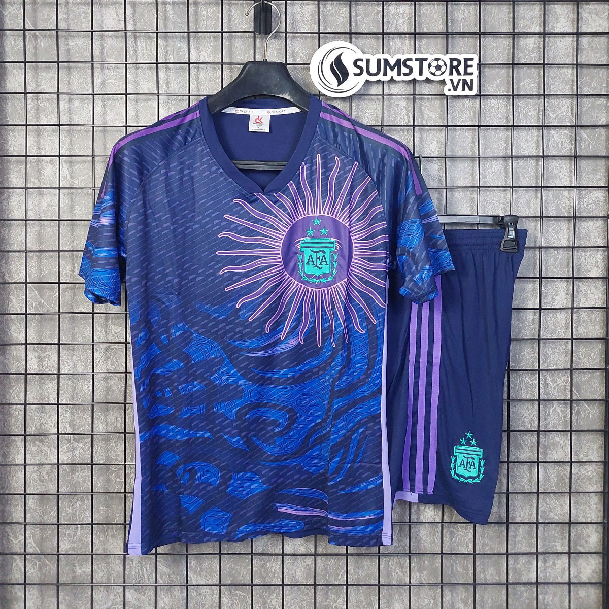 Quần Áo Thun Thể Thao Nam Nữ Đá Bóng Tuyển Argentina Xanh Tím - Đồ Đá Banh Bóng Đá Cao Cấp