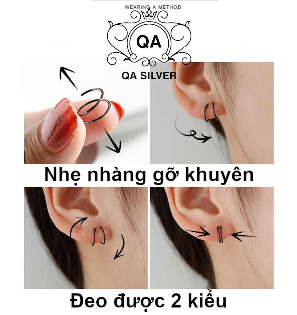 Khuyên tai bạc 925 xoắn lò xo kẹp vành bông nam nữ cuộn tối giản S925 MINIMAL QA SILVER Earrings EA190911