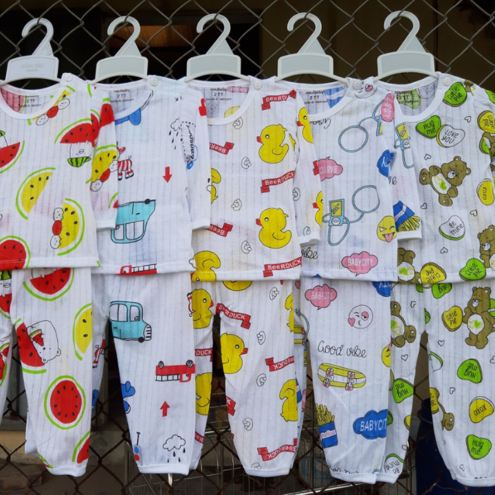 Combo 5 bộ dài cotton giấy cài vai cho bé