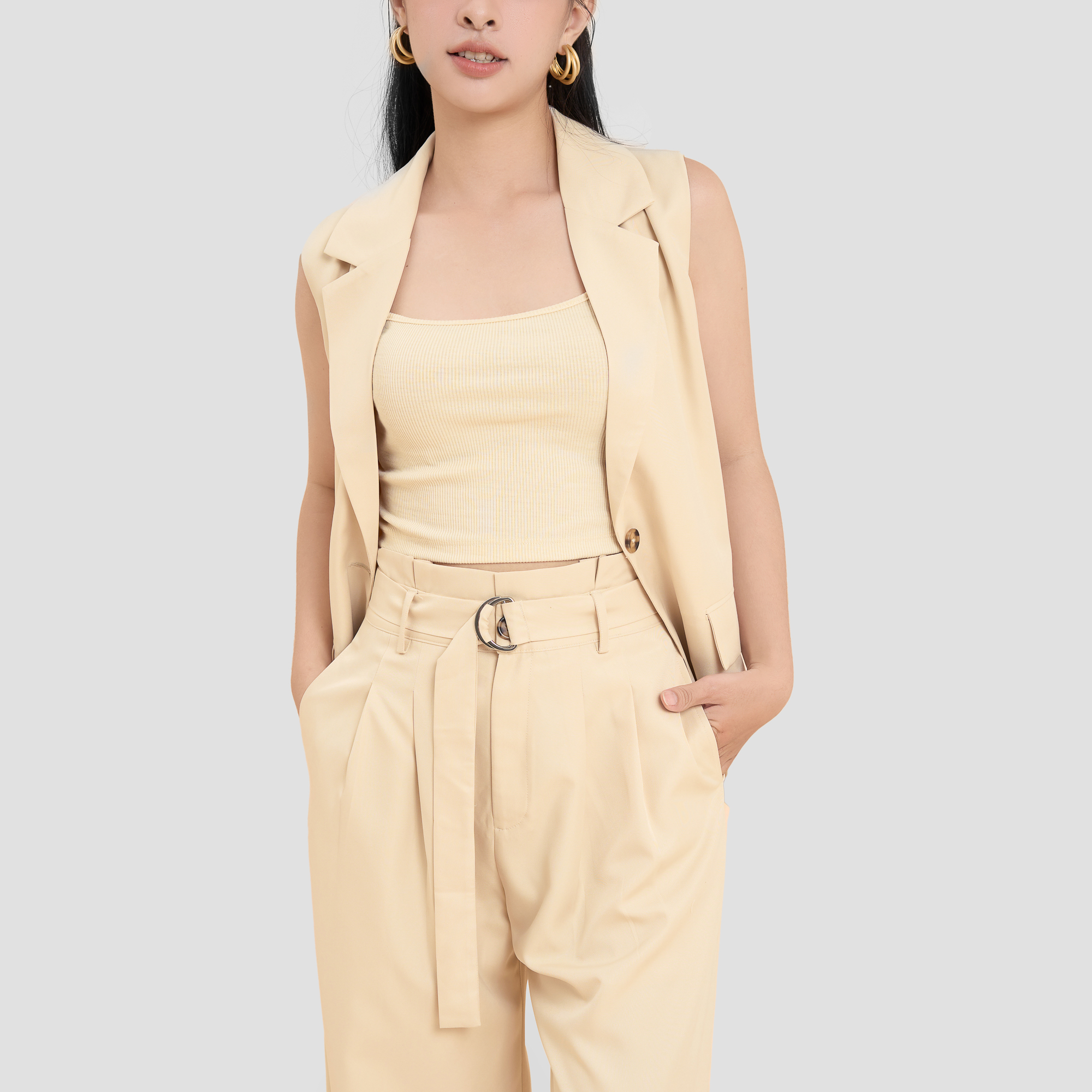 Áo blazer không tay cotton mịn Maybi