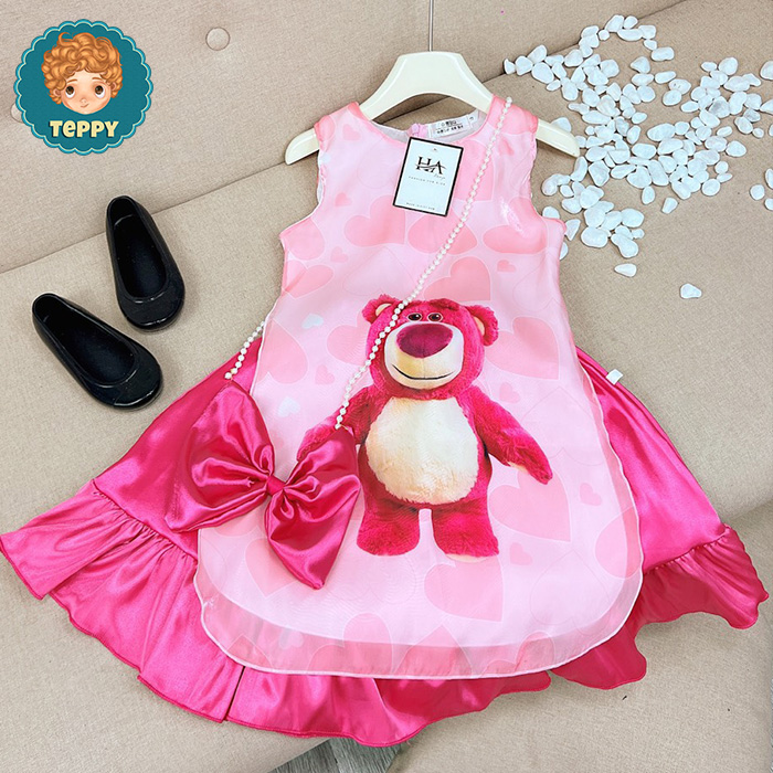 Set áo dài cách tân gấu dâu cho bé gái (set 3 món)