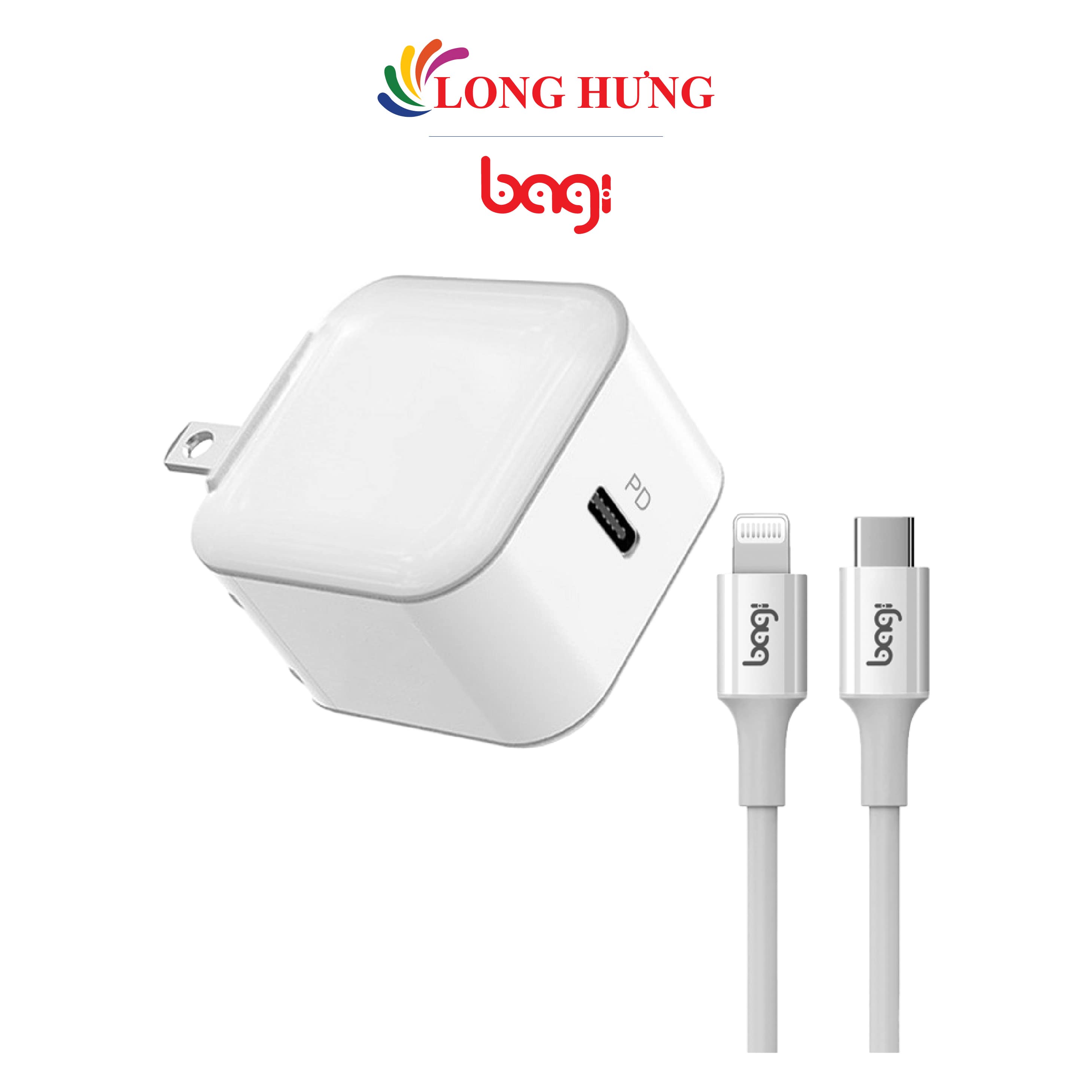 Combo cốc sạc bagi qc 4.0 20w 1type-c + cáp usb type-c to lightning 2.0 1.2m cb-pd20 - hàng chính hãng - cổng ra 1 type-c cáp type-c to lightning dài 1.2m dòng điện ổn định tuổi thọ cực cao