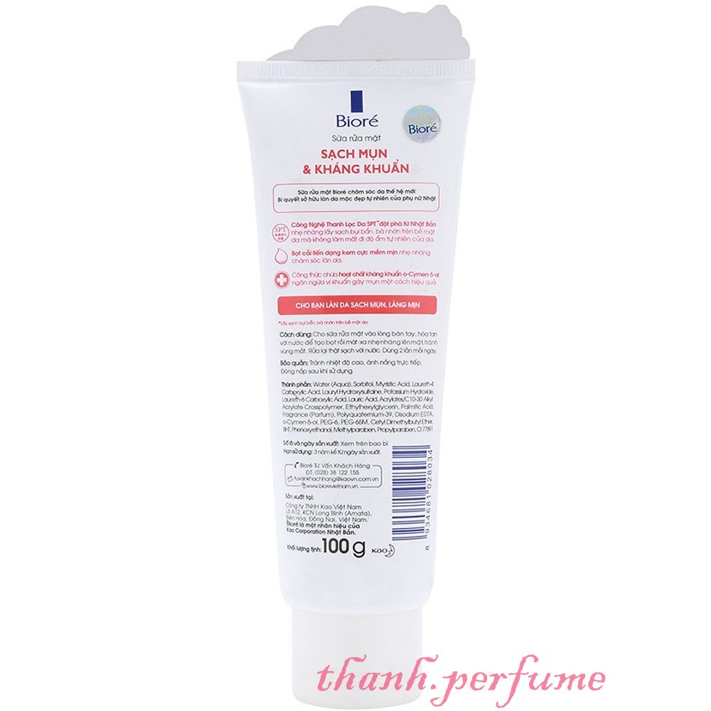 Sữa Rửa Mặt 100G Biore Sạch Mụn & Kháng Khuẩn