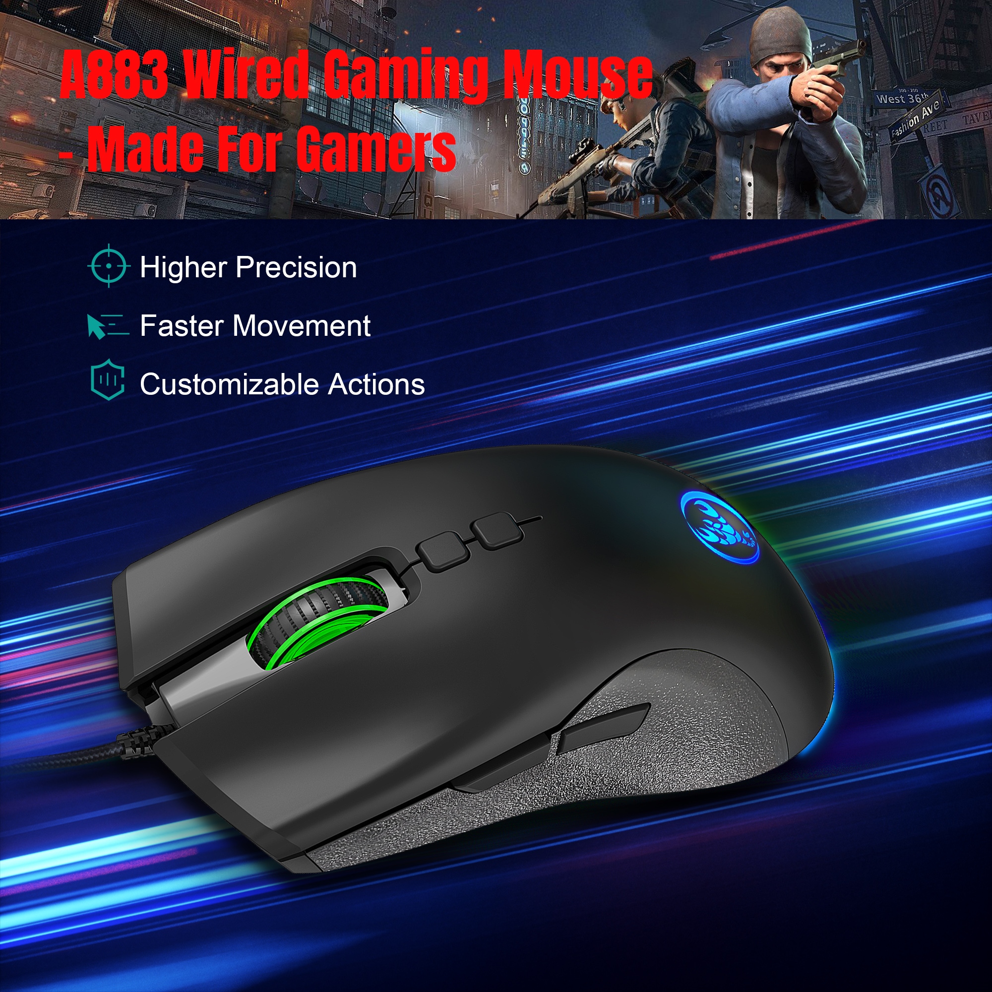 hotx【DT】 A883 USB Mouse RGB Gamer Programmin Mouses with 4 Adjustable Ergonomic Design for Desktop