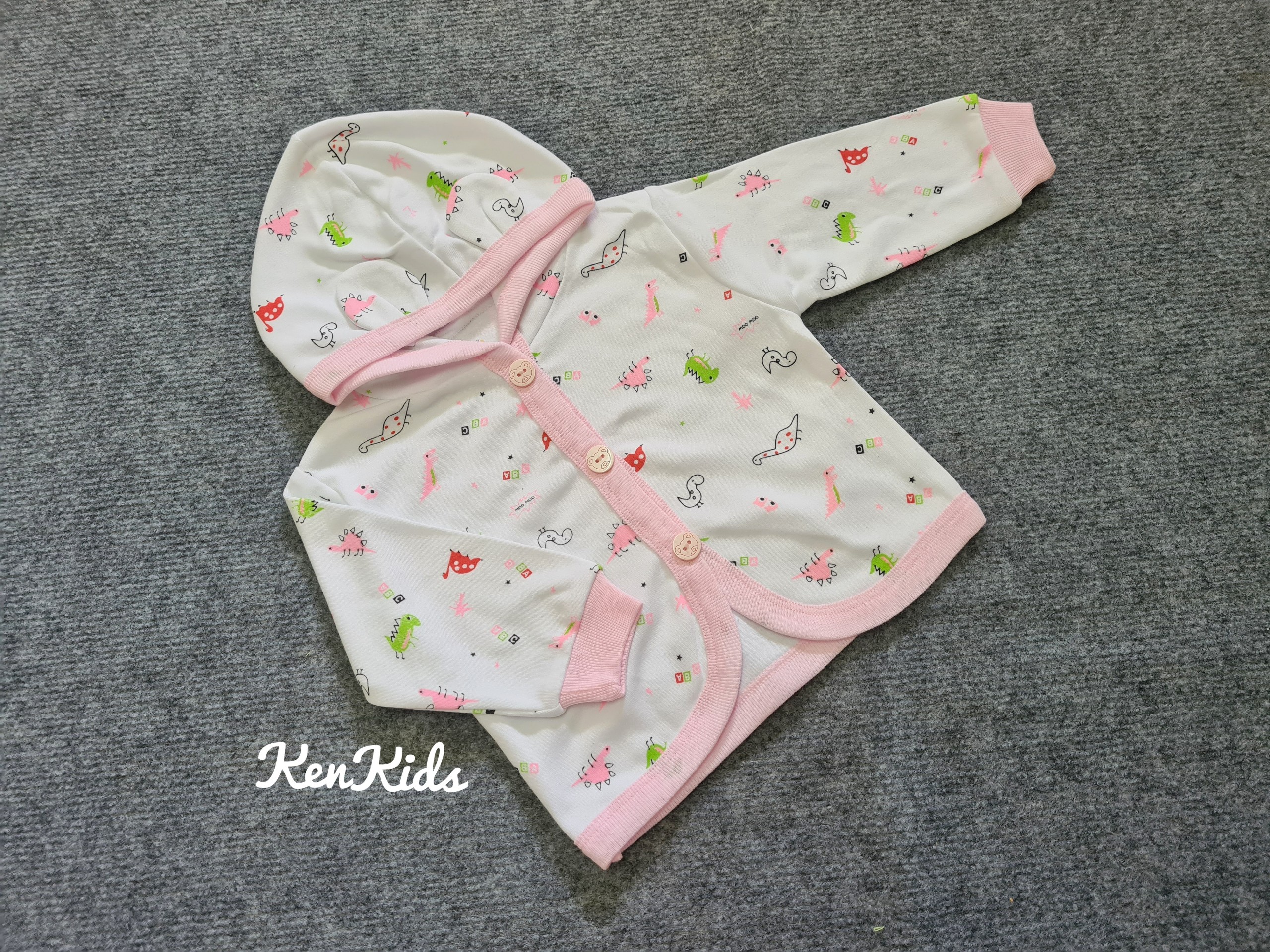 (3-16kg) Áo khoác nón họa tiết - thun cotton cho bé