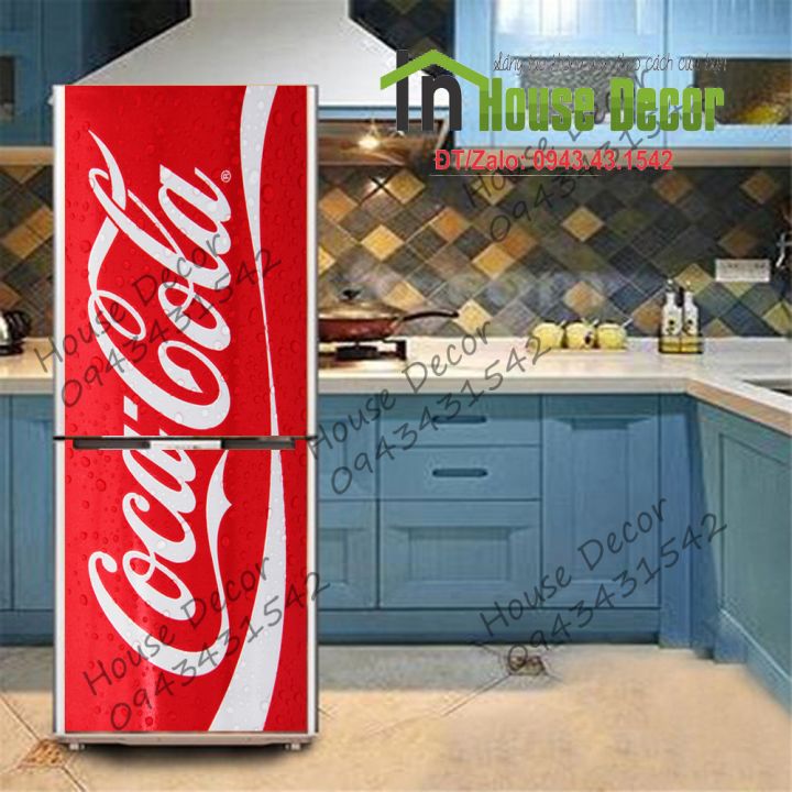 Miếng DECAl bóc Dán Tủ Lạnh - Phù Hợp Mọi Loại Tủ (Mẫu Coca-Cola)